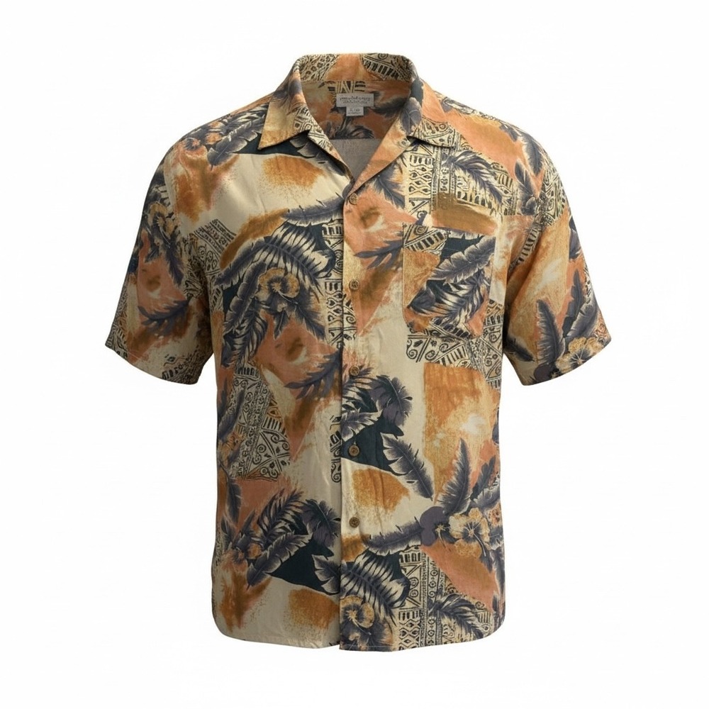 Natural Issue Mens Tropical Palm‎ Leaf Hawaiian Shirt L 100% Rayon Button Up